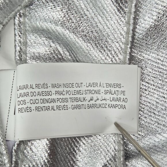 Zara High Rise Silver Jeans Womens Size 6 Straight Leg Futuristic Cybercore Y3K - Picture 10 of 10